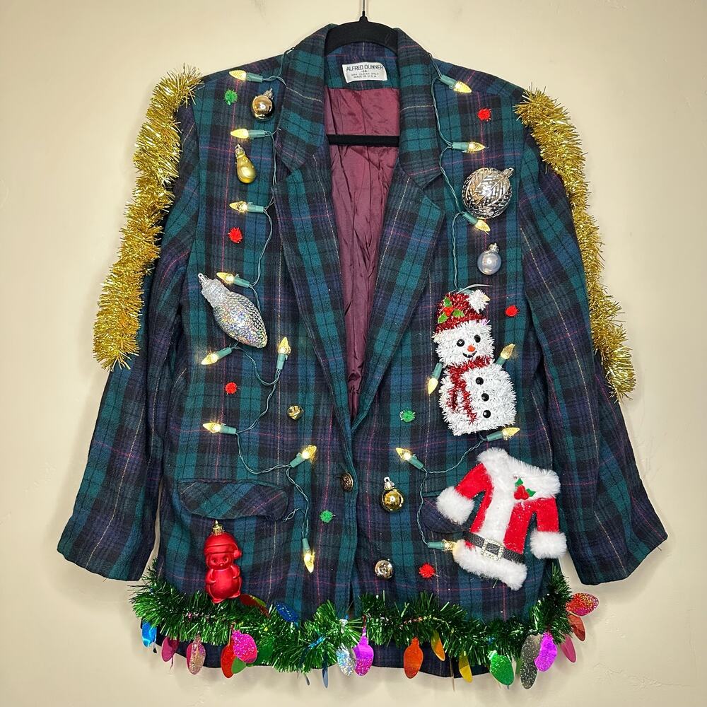 Ugly Christmas Sweater Blazer LIGHTS UP Tacky Tinsel Xmas Party Winner Large